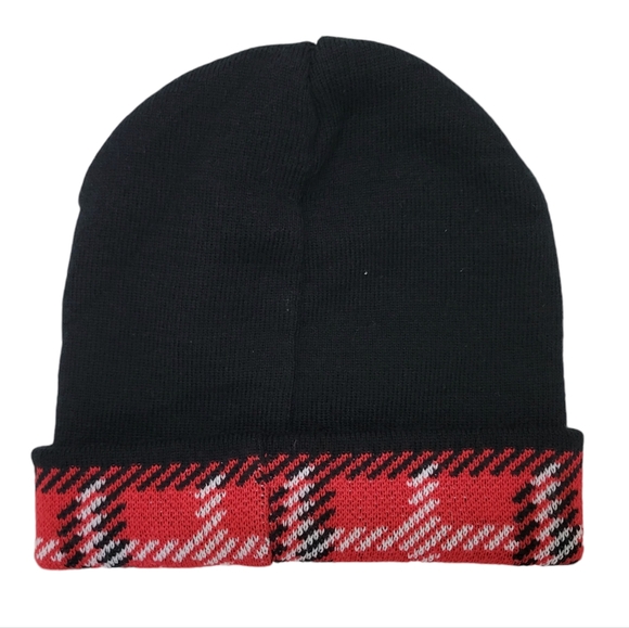 Bebe Winter Beanie Hat Black With Red & White Snowflake Cuffed BEBE logo - Picture 2 of 2